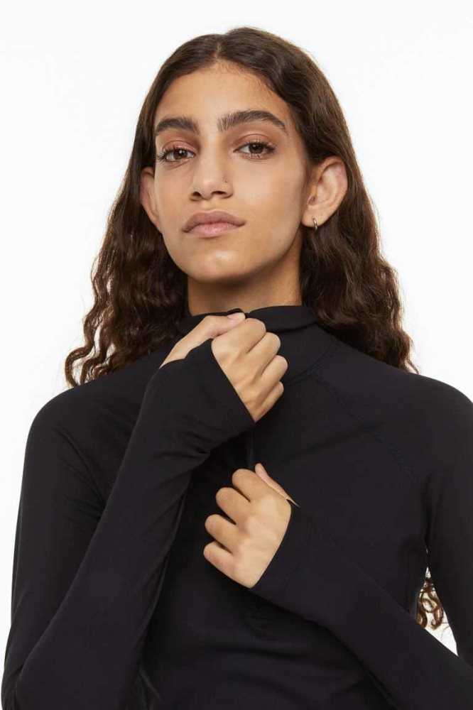 H&M Half-zip Fitted Top Sweatshirt Damen Schwarz | 8765-TSMVD