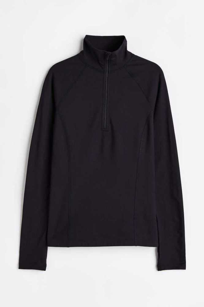 H&M Half-zip Fitted Top Sweatshirt Damen Schwarz | 8765-TSMVD