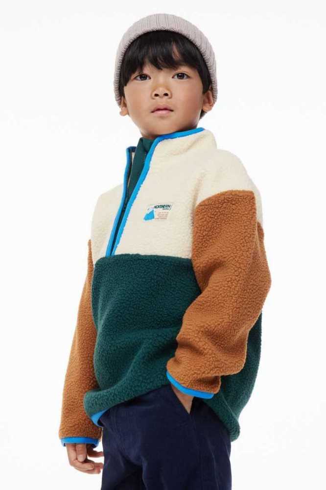 H&M Half-zip Fleece Jacket Oberbekleidung Kinder Dunkelgrün | 8073-PHRIT