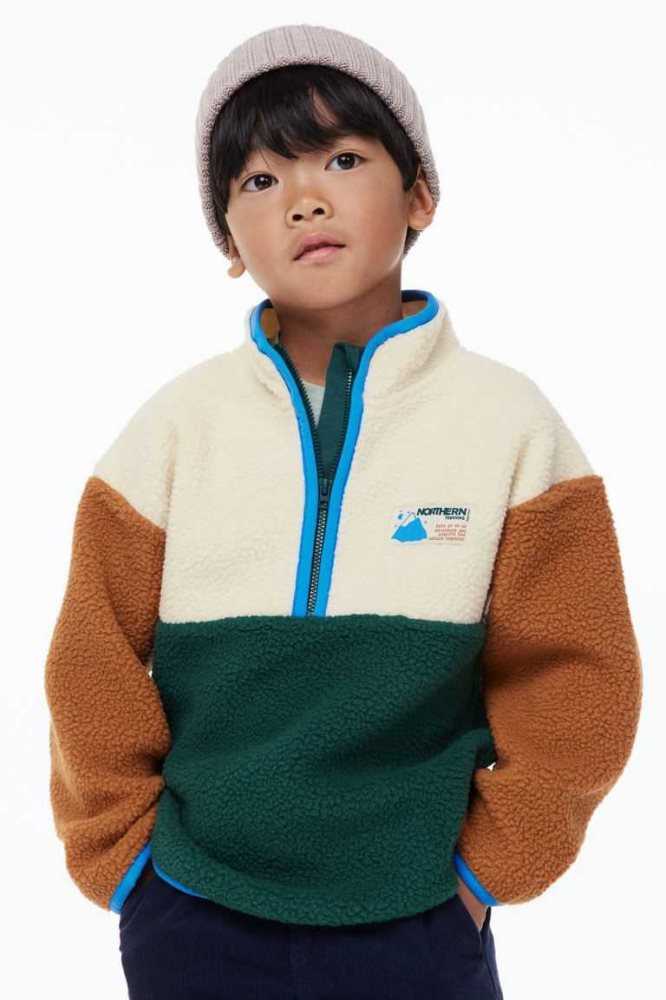 H&M Half-zip Fleece Jacket Oberbekleidung Kinder Dunkelgrün | 8073-PHRIT