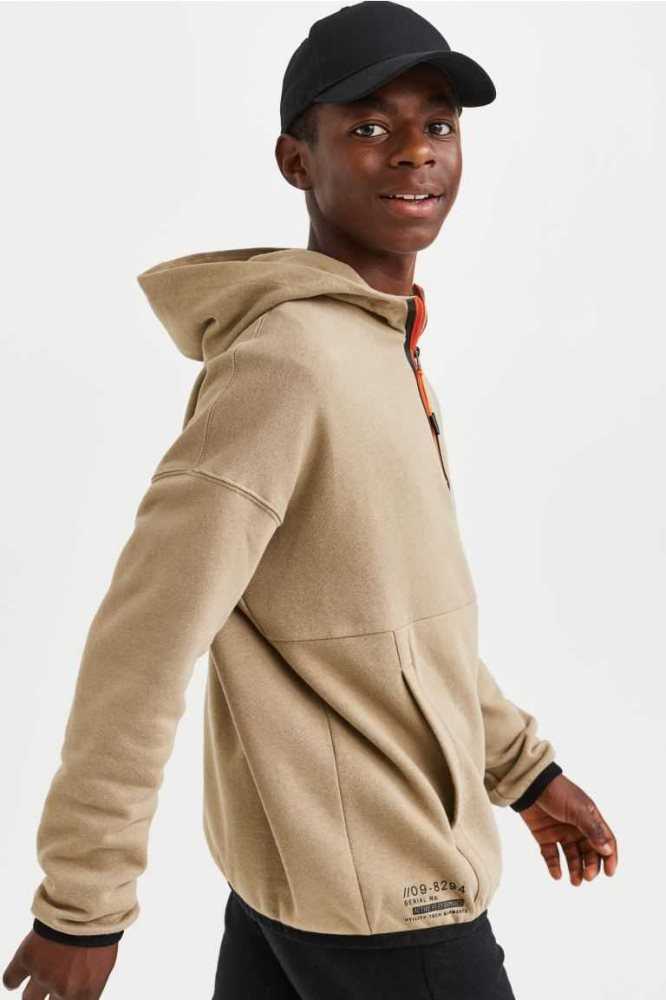 H&M Half-zip Hoodie Kinder Beige | 1207-DRCVP