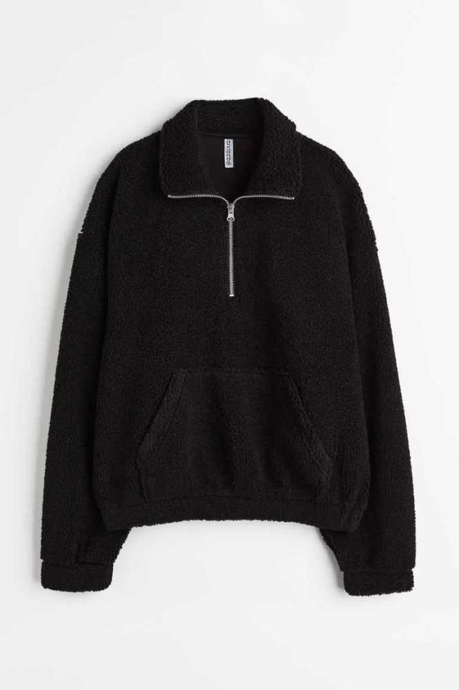 H&M Half-zip Teddy Sweatshirt Oberteile Damen Weiß | 0467-MTFPJ