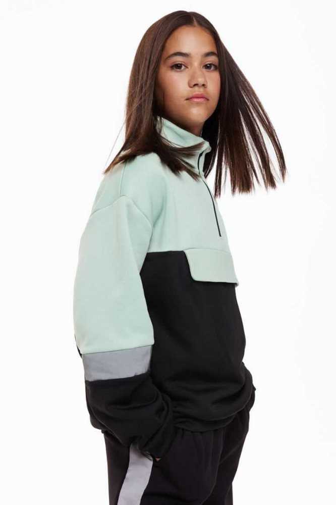 H&M Half-zip Top Sportbekleidung Kinder Schwarz Mintfarben Grün | 7985-VOHKN