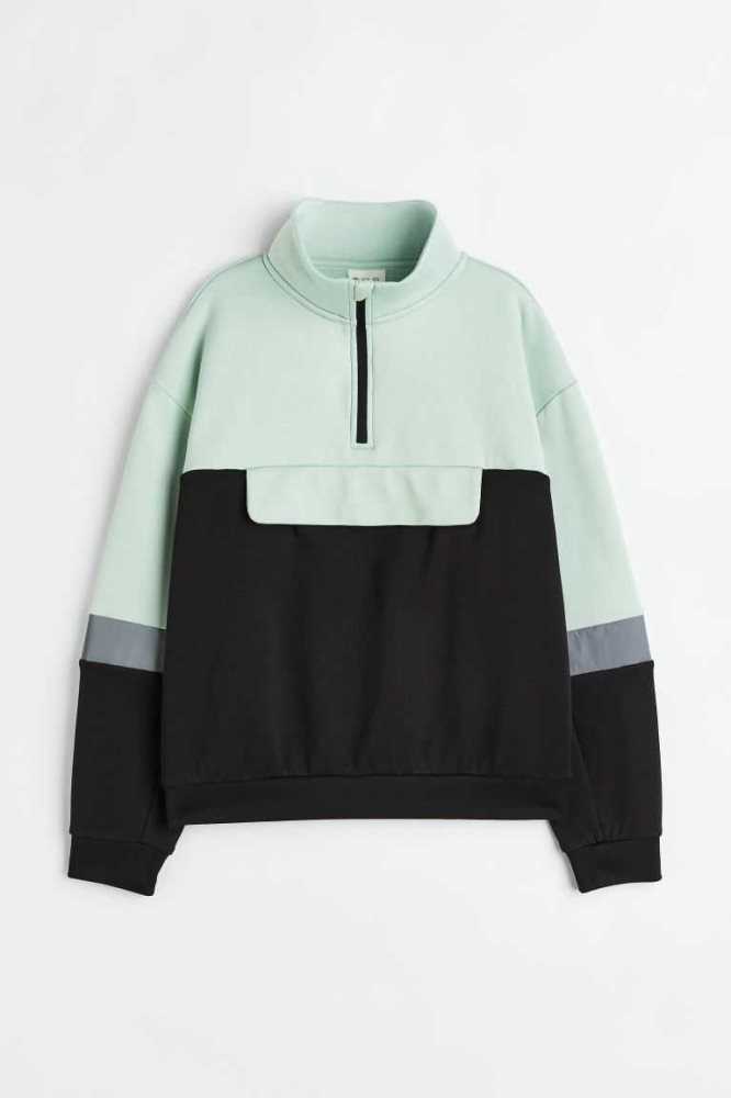 H&M Half-zip Top Sportbekleidung Kinder Schwarz Mintfarben Grün | 7985-VOHKN