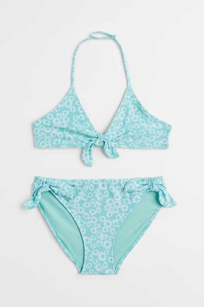 H&M Halterneck Bikini Bademode Kinder Hellblau | 0673-YTOXV