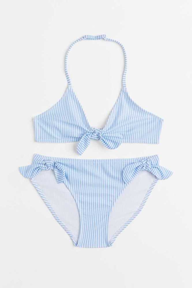 H&M Halterneck Bikini Bademode Kinder Hellblau | 0673-YTOXV