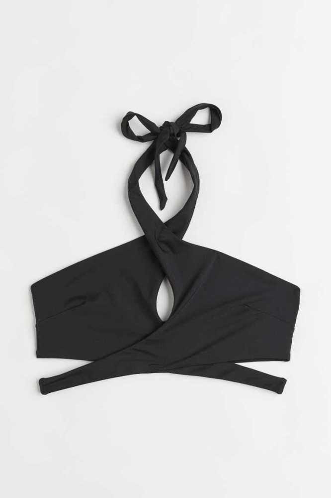 H&M Halterneck Bikini Top Strandkleidung Damen Schwarz | 9681-IMQRK