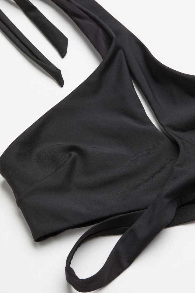 H&M Halterneck Bikini Top Strandkleidung Damen Schwarz | 9681-IMQRK