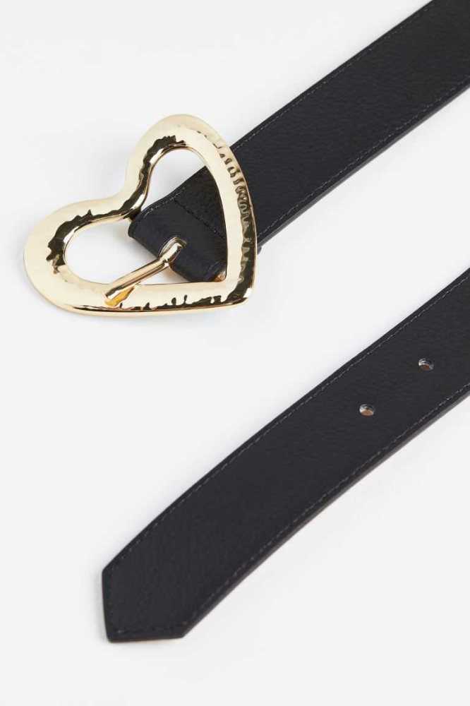 H&M Heart-buckle Gürtel Damen Schwarz | 4013-BWZKS