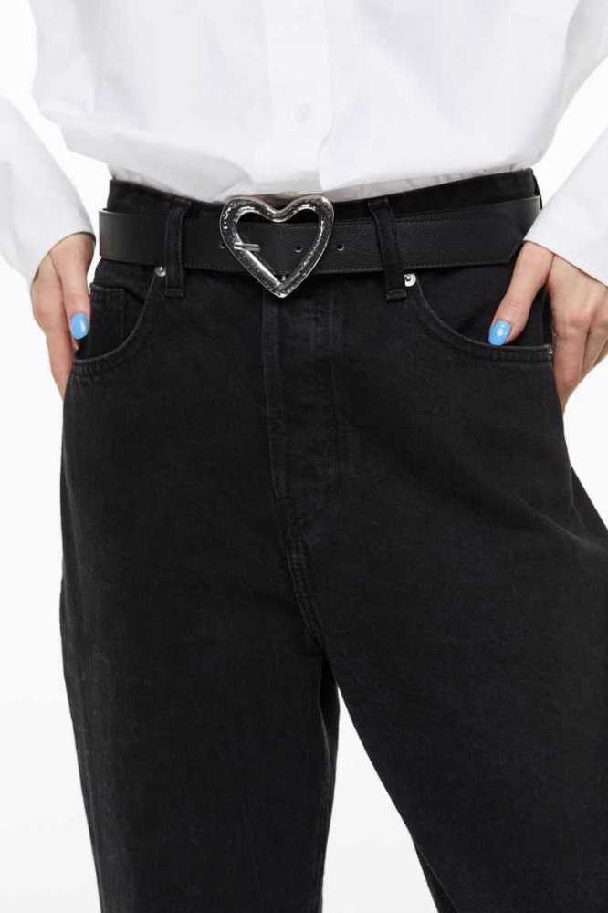 H&M Heart-buckle Gürtel Damen Schwarz | 4013-BWZKS