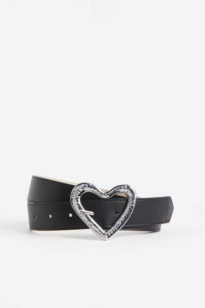 H&M Heart-buckle Gürtel Damen Schwarz | 4013-BWZKS