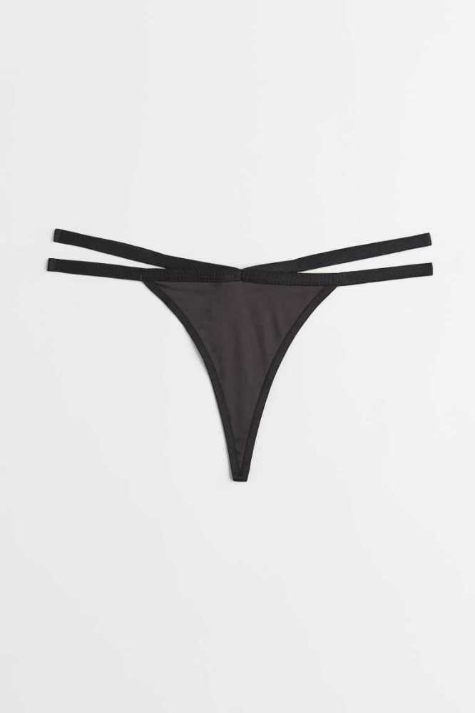 H&M Heart-detail Tanga Briefs Unterwäsche Damen Schwarz | 3950-RJOCU