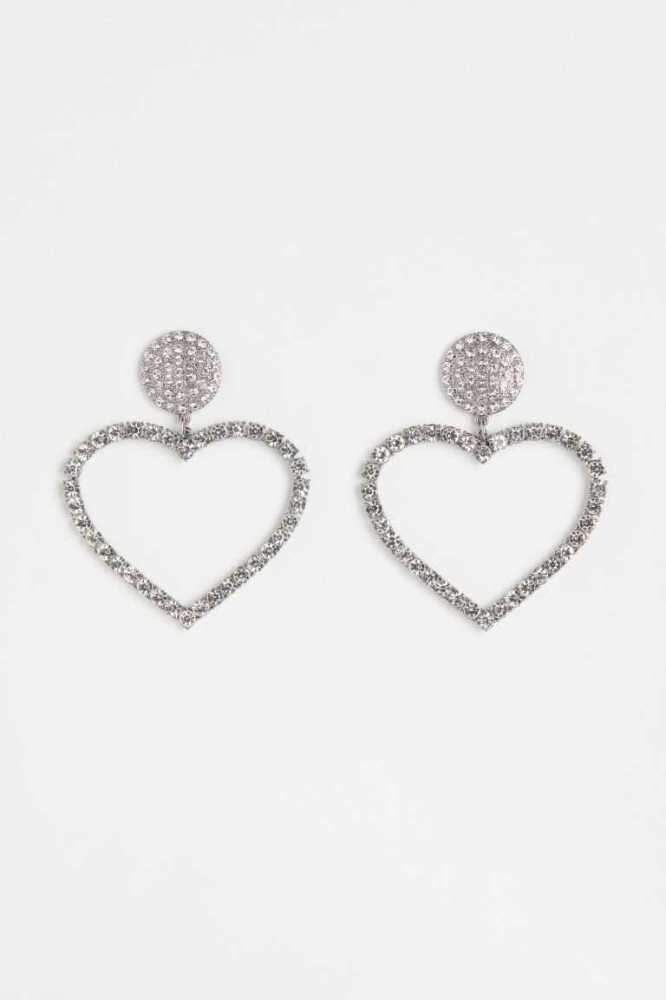 H&M Heart-shaped Rhinestone Ohrringe Damen Silber | 5712-BZSXG