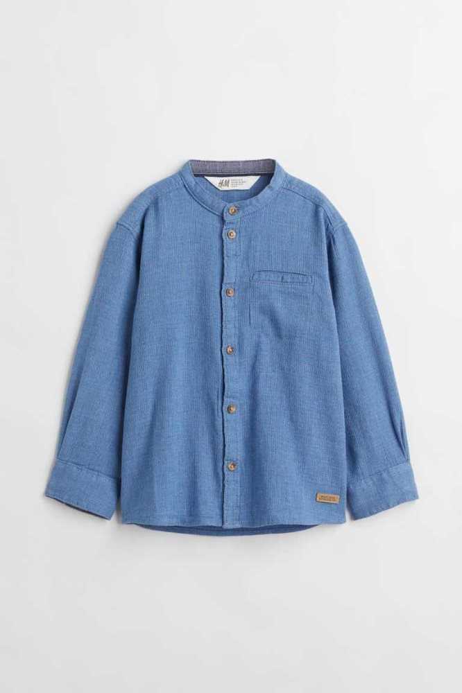 H&M Henley Hemd Kinder Hellblau | 0982-MPAUQ