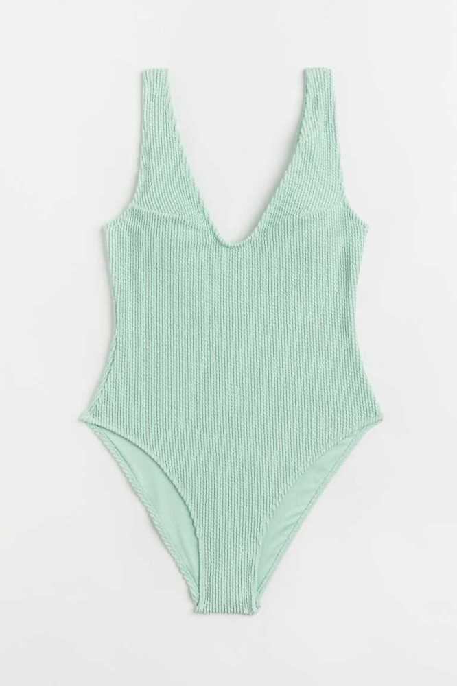 H&M High Leg Swimsuit Strandkleidung Damen Hellblau | 5976-MALQD