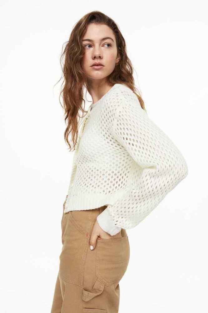 H&M Hole-knit Cardigan Pullover Damen Hellgelb | 0421-VSLTF