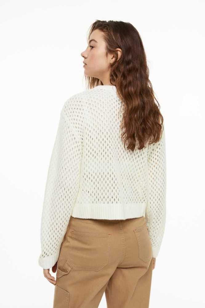 H&M Hole-knit Cardigan Pullover Damen Hellgelb | 0421-VSLTF