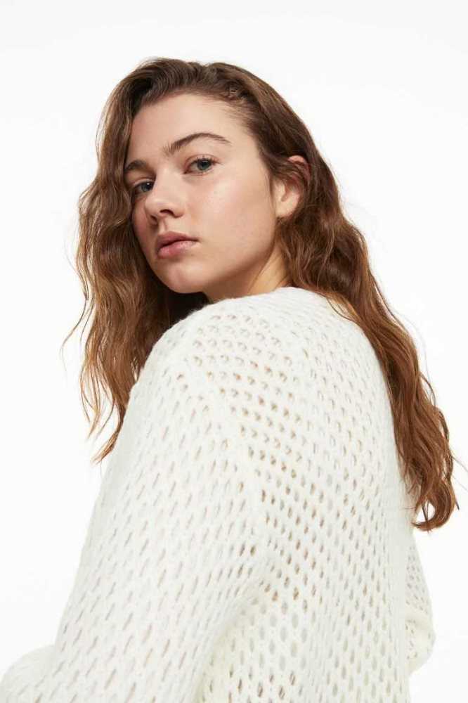 H&M Hole-knit Cardigan Pullover Damen Hellgelb | 0421-VSLTF