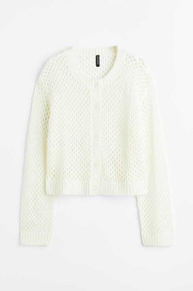 H&M Hole-knit Cardigan Pullover Damen Hellgelb | 0421-VSLTF