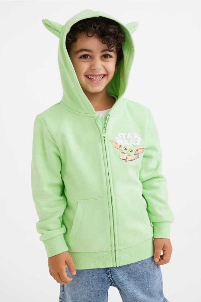 H&M HoodedEar Appliques Jacke Kinder Hellgrün | 9251-SGXOC