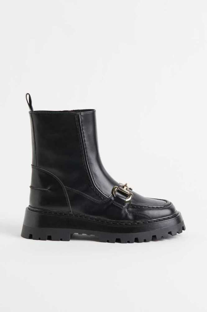 H&M Horsebit Stiefel Damen Schwarz | 9246-WYNAK