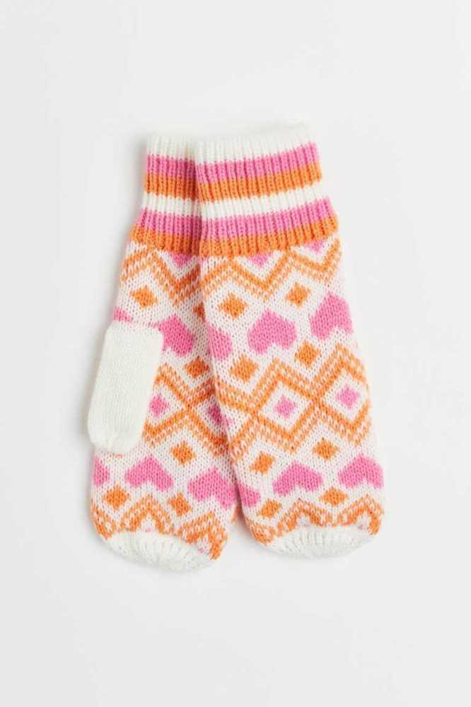 H&M Jacquard-knit Mittens Handschuhe Damen Weiß | 3421-MINLU