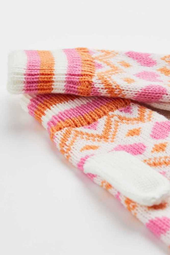 H&M Jacquard-knit Mittens Handschuhe Damen Weiß | 3421-MINLU