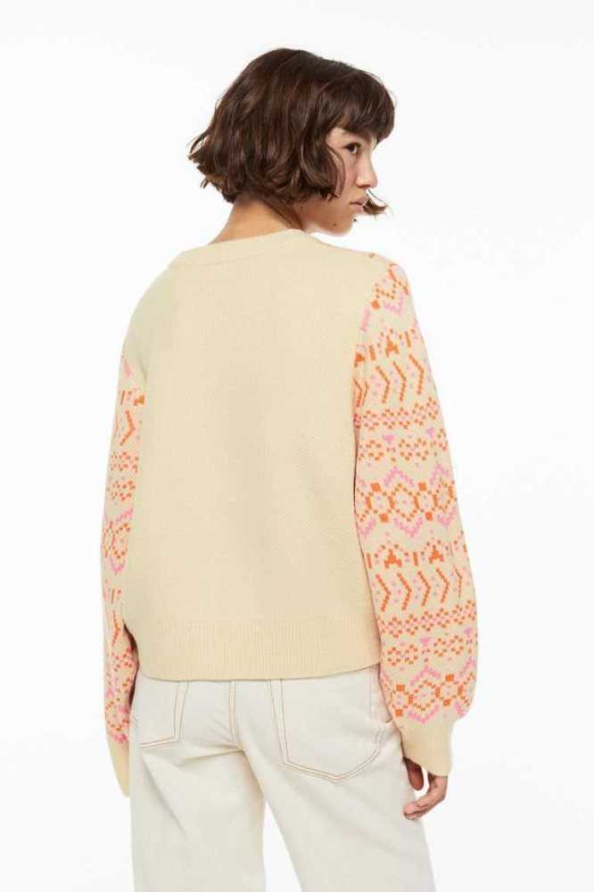 H&M Jacquard-knit Pullover Damen Hellbeige | 3861-RAPHY