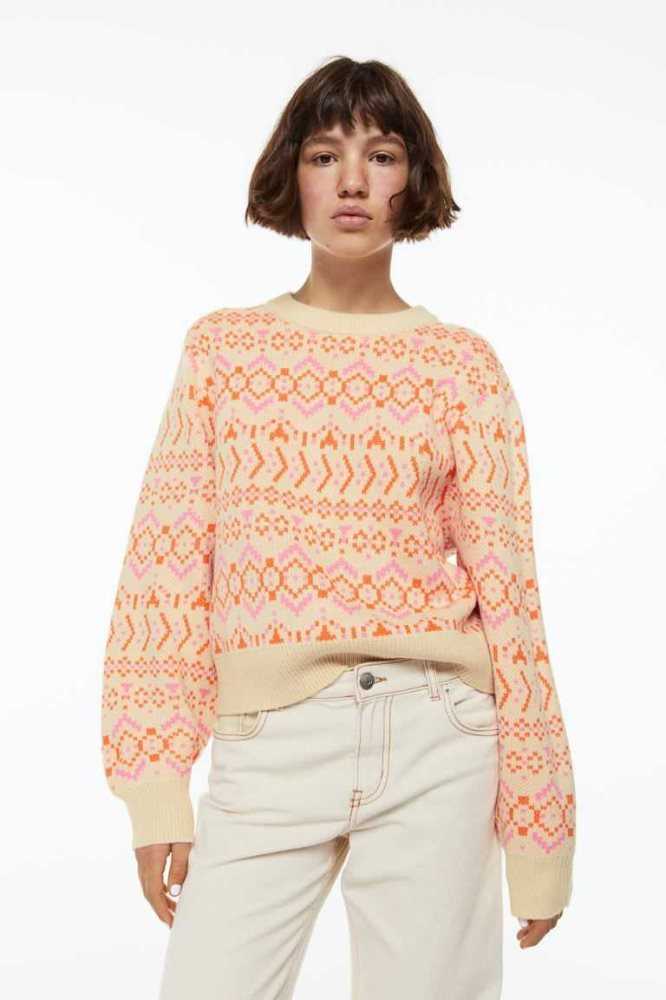 H&M Jacquard-knit Pullover Damen Hellbeige | 3861-RAPHY