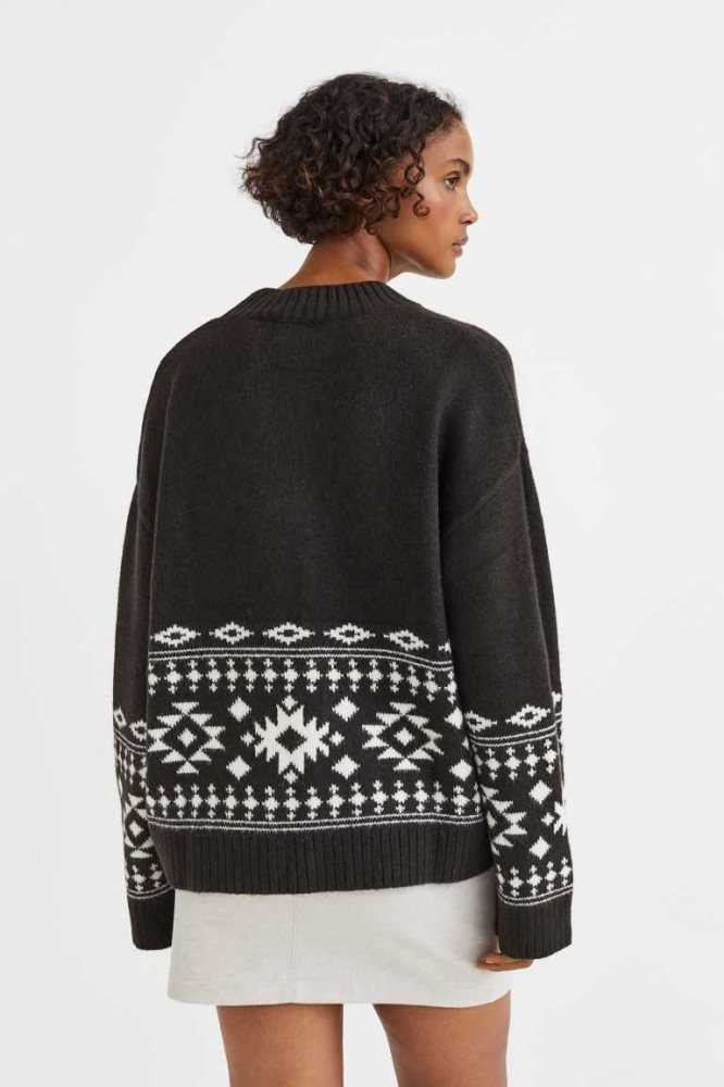 H&M Jacquard-knit Pullover Damen Schwarz | 6705-CKQTI