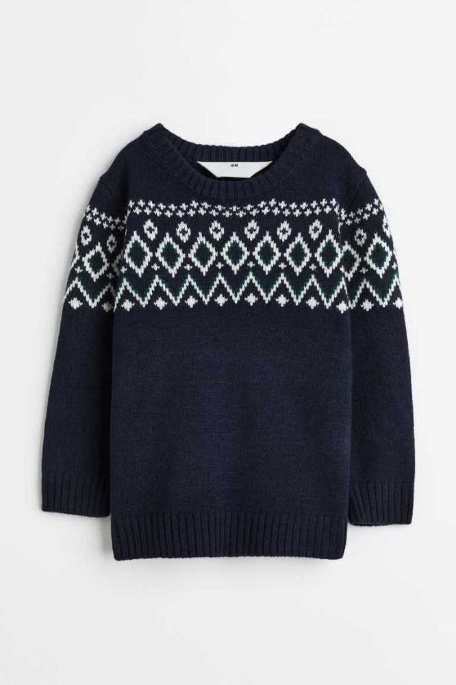 H&M Jacquard-knit Pullover Kinder Navy Blau | 8062-FKIZC