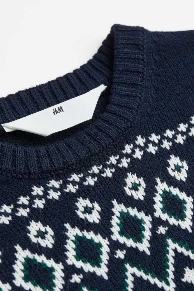 H&M Jacquard-knit Pullover Kinder Navy Blau | 8062-FKIZC