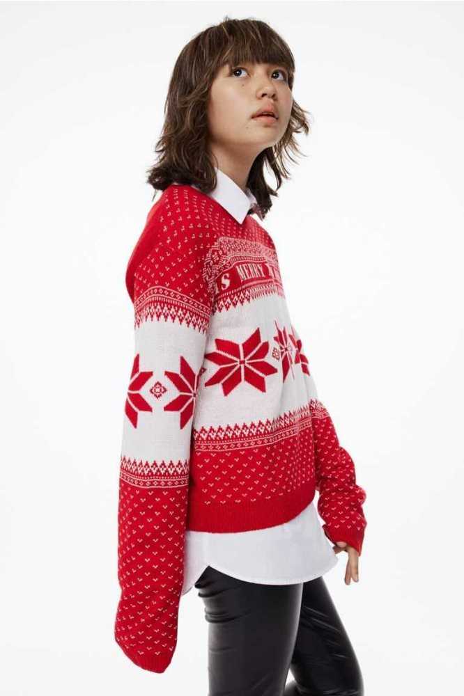 H&M Jacquard-knit Pullover Kinder Rot | 2186-SXHBA