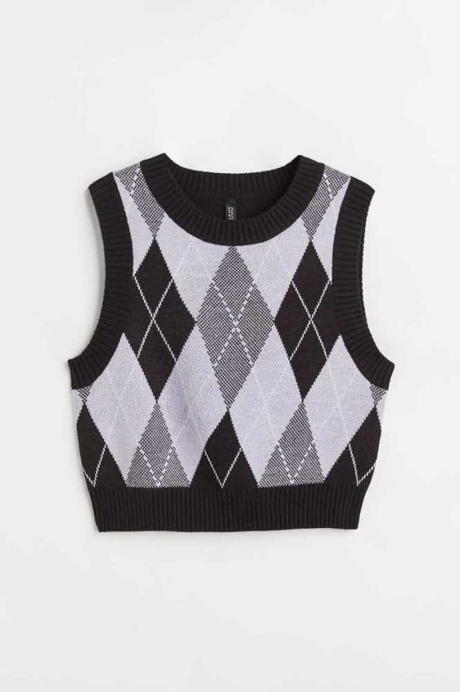 H&M Jacquard-knit Pullover Vest Oberteile Damen Dunkelblau | 9670-CTHEX