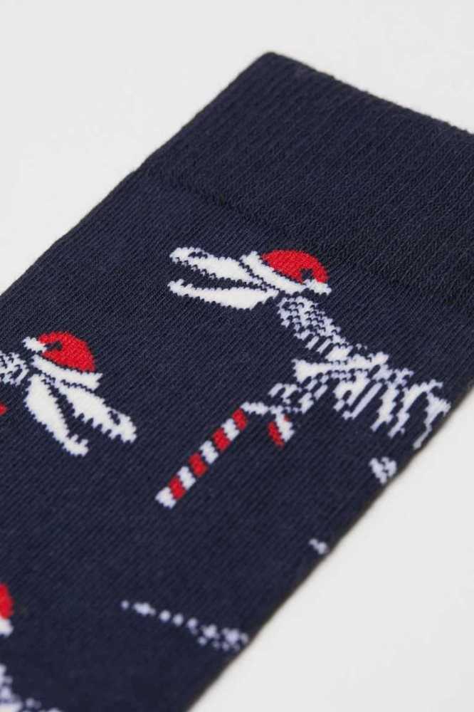 H&M Jacquard-knit Socken Herren Dunkelblau | 0328-EMXKP