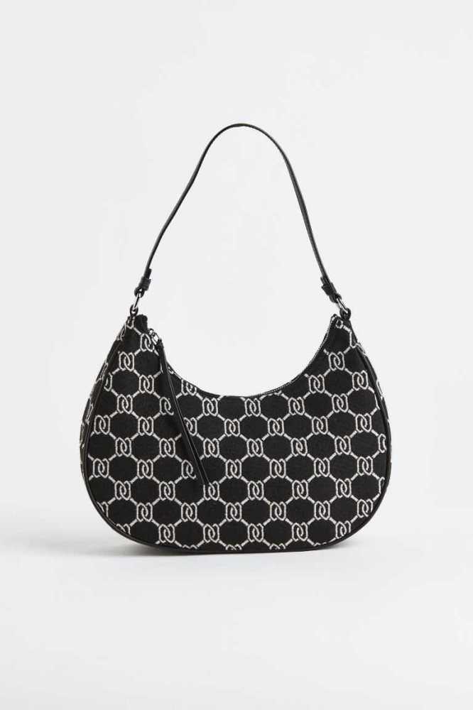 H&M Jacquard-weave Shoulder Tasche Damen Schwarz | 5084-FKCLB