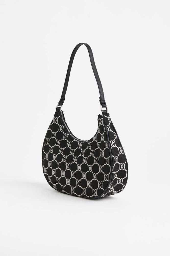 H&M Jacquard-weave Shoulder Tasche Damen Schwarz | 5084-FKCLB