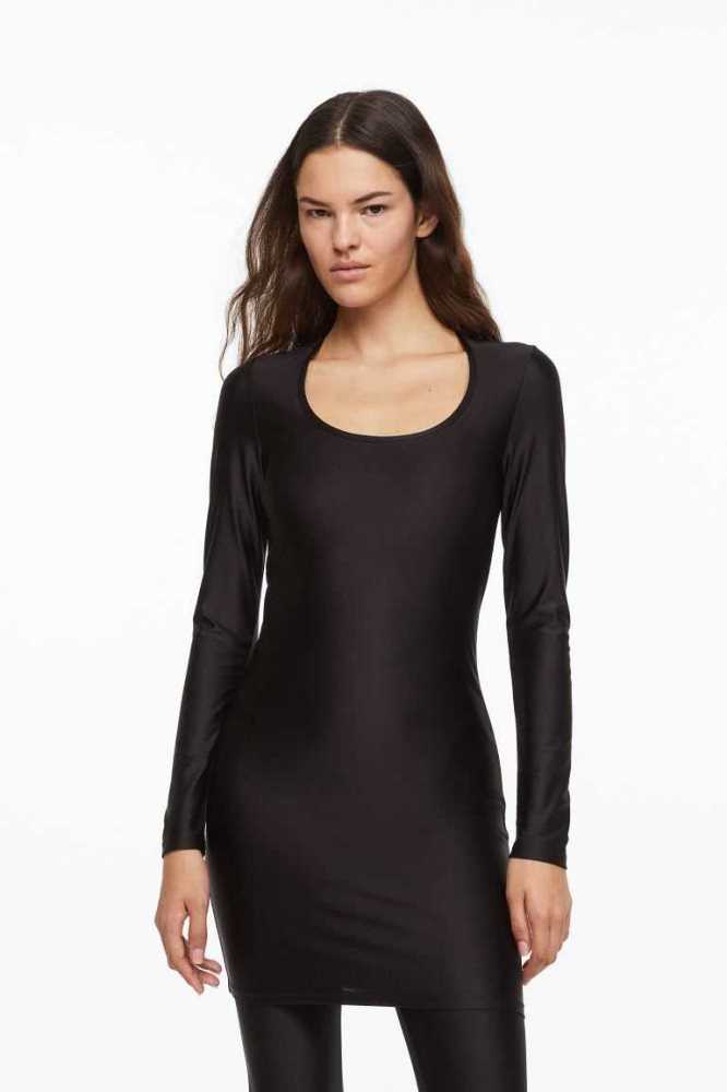 H&M Jersey Bodycon Kleider Damen Schwarz | 5196-BOQCG