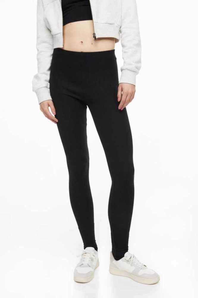 H&M Jersey Leggings Hose Damen Schwarz | 2170-BRMNP