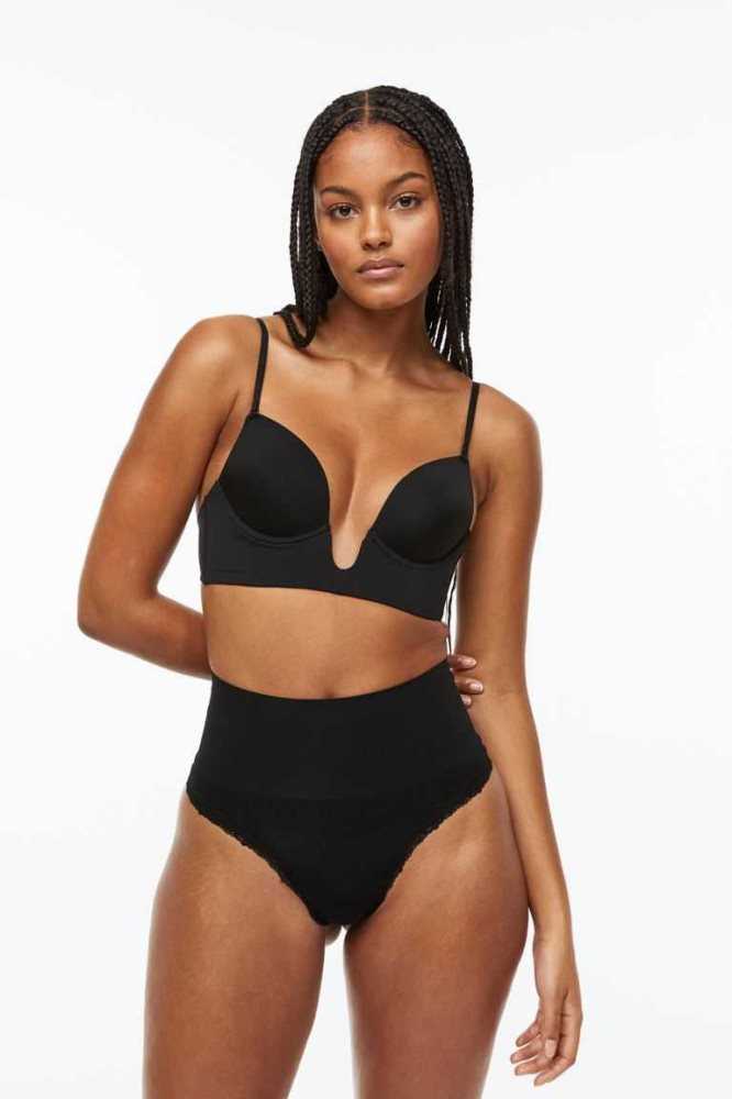 H&M Jersey Push-up Bra Unterwäsche Damen Schwarz | 4693-SDLJB