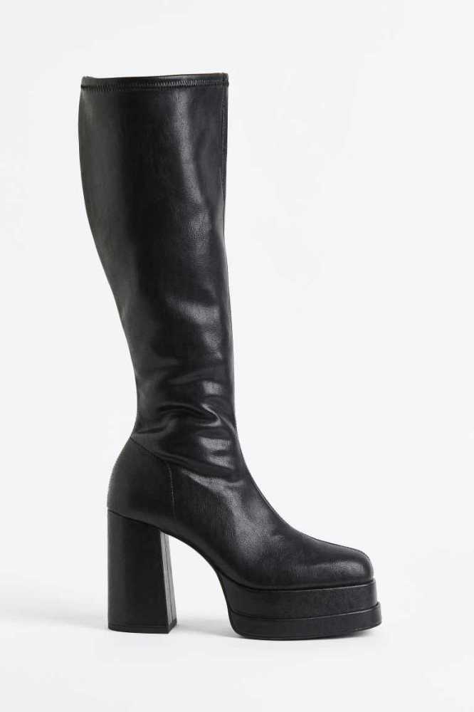 H&M Knee-high Plattform Stiefel Damen Schwarz | 8902-HXSPQ