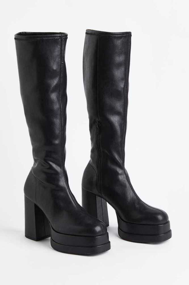 H&M Knee-high Plattform Stiefel Damen Schwarz | 8902-HXSPQ