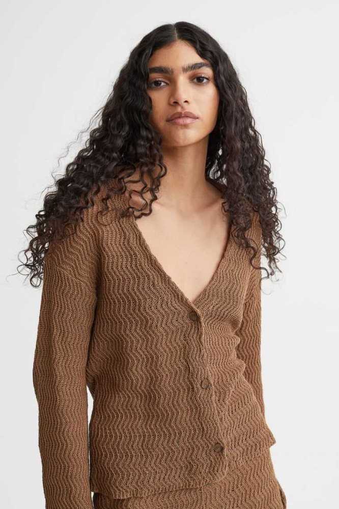 H&M Knit Baumwoll Cardigan Pullover Damen Dunkelbeige | 2698-AGVZH