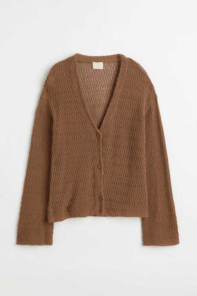 H&M Knit Baumwoll Cardigan Pullover Damen Dunkelbeige | 2698-AGVZH