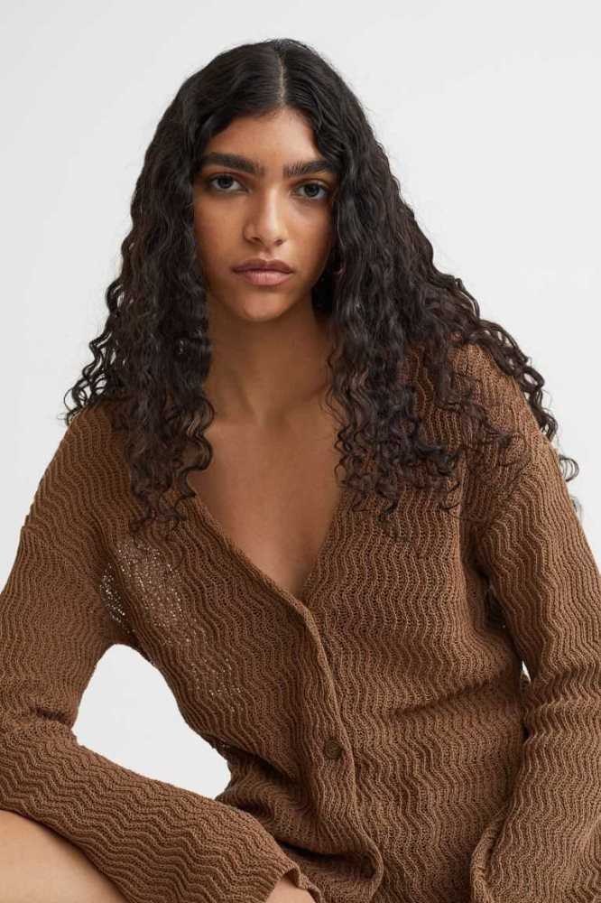 H&M Knit Baumwoll Cardigan Pullover Damen Dunkelbeige | 2698-AGVZH