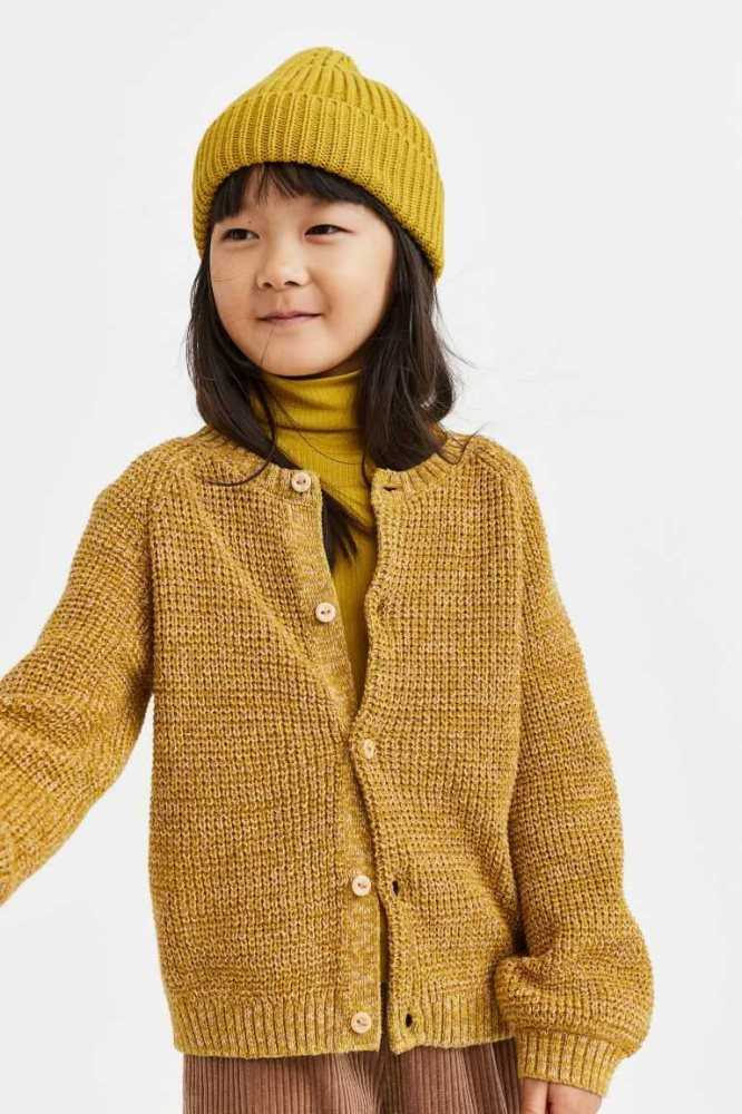 H&M Knit Baumwoll Strickjacke Kinder Senfgelb Gelb | 1286-XRJQN