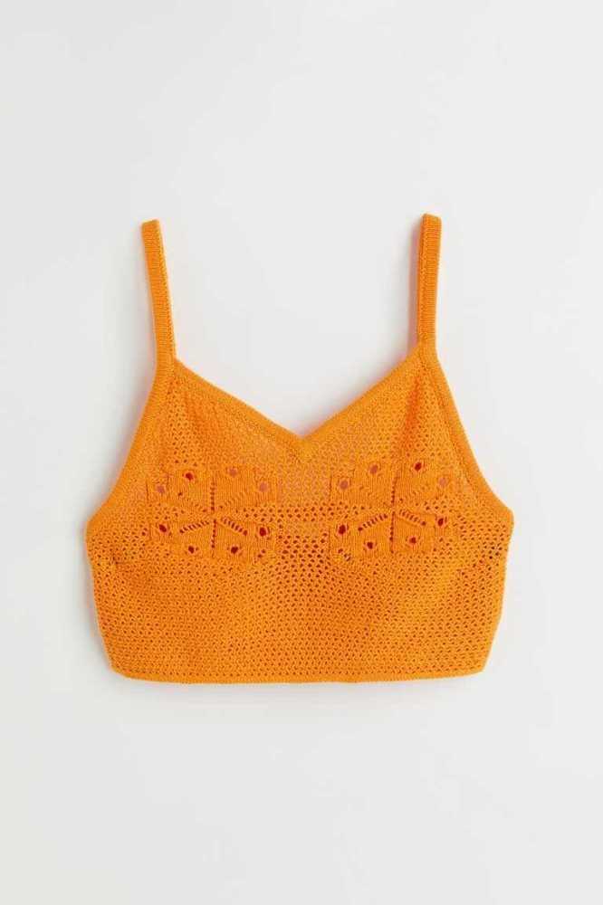 H&M Knit Crop Oberteile Damen Orange Gelb | 2710-AZREB