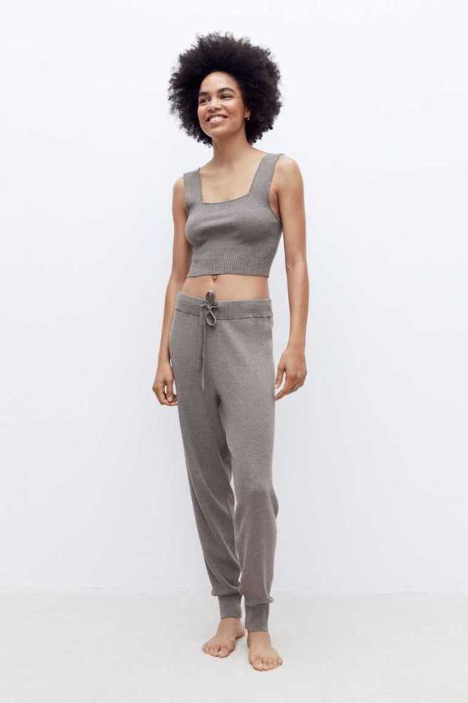 H&M Knit Joggers Loungewear Damen Dunkelgrau Braun | 5761-DNQER