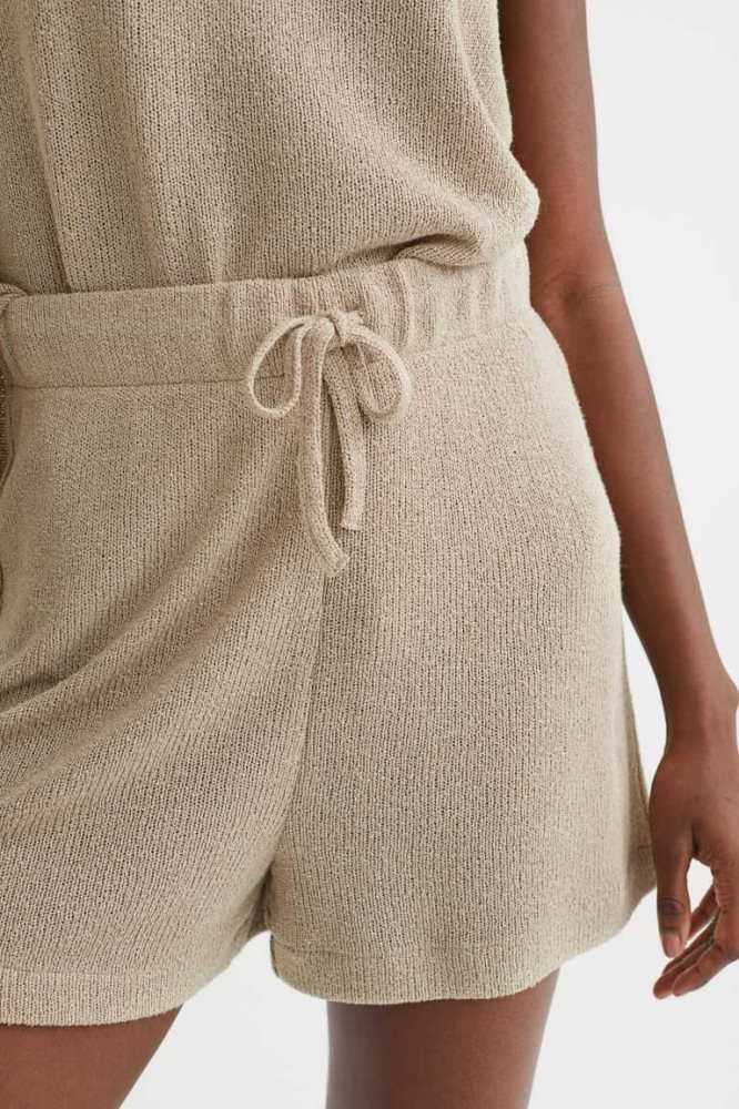 H&M Knit Kurze Hose Damen Hellgrün Beige | 3574-PBKJZ