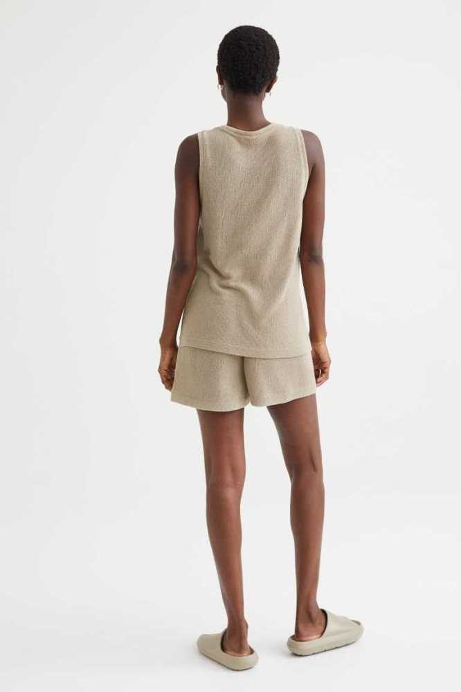 H&M Knit Kurze Hose Damen Hellgrün Beige | 3574-PBKJZ